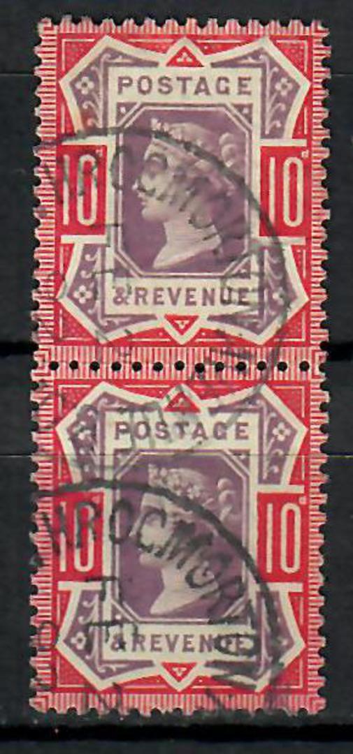 GREAT BRITAIN 1887 Victoria 1st Definitive 10d Dull Purple and Carmine. Superb vertical pair with excellent cancels ...HROCKMORT image 0