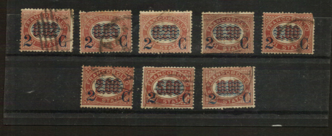 ITALY 1878 Officials overprinted for grneral use. The overprint on the $1 has a bad corner. (It catalogues at $5). Set of 8. - 2 image 0