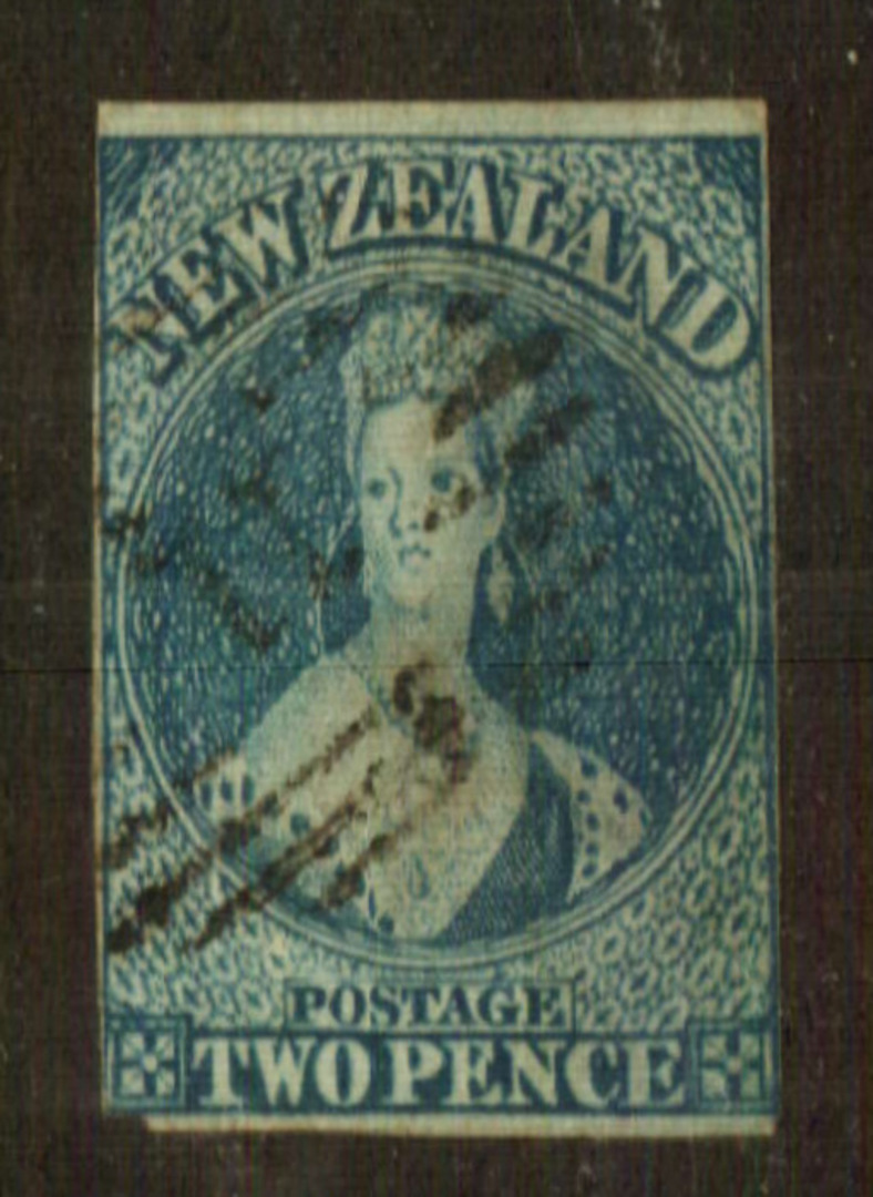 NEW ZEALAND 1863 Full Face Queen 2d Dull Deep Blue. Thick soft white paper. No Watermark  Imperf. Nice looking copy. Cut square image 0