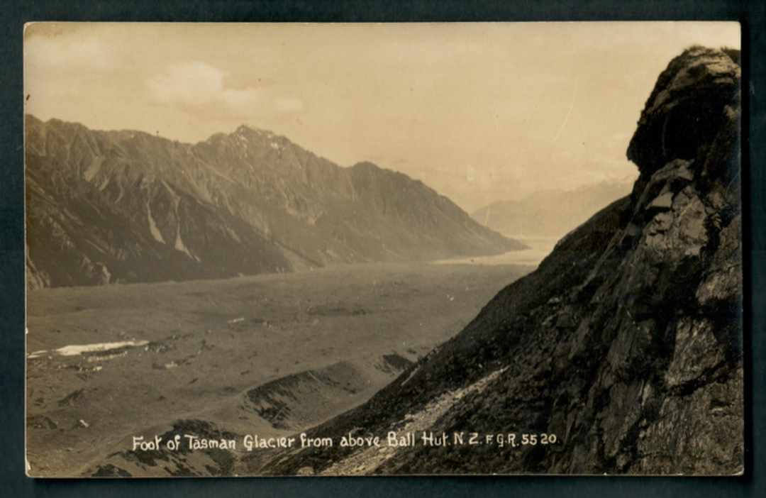 Real Photograph by Radcliffe. Foot of Tasman Glacier from above Ball Hut. - 48873 - Postcard image 0