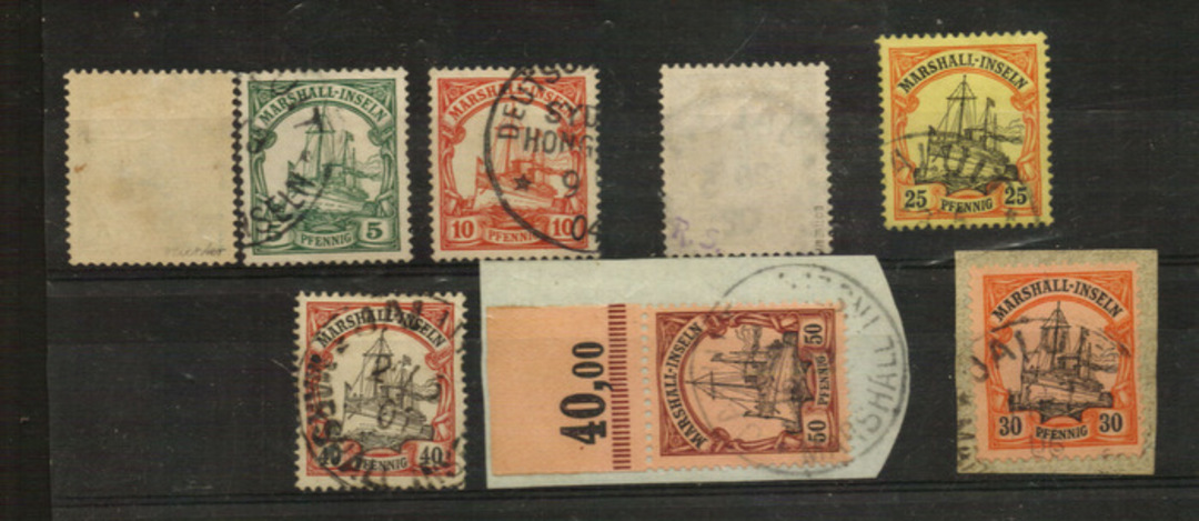 MARSHALL ISLANDS 1901 No watermark set to 50c with expertizing marks of Richter and Bothe on the 3pf and 20pf. - 21161 - VFU image 0