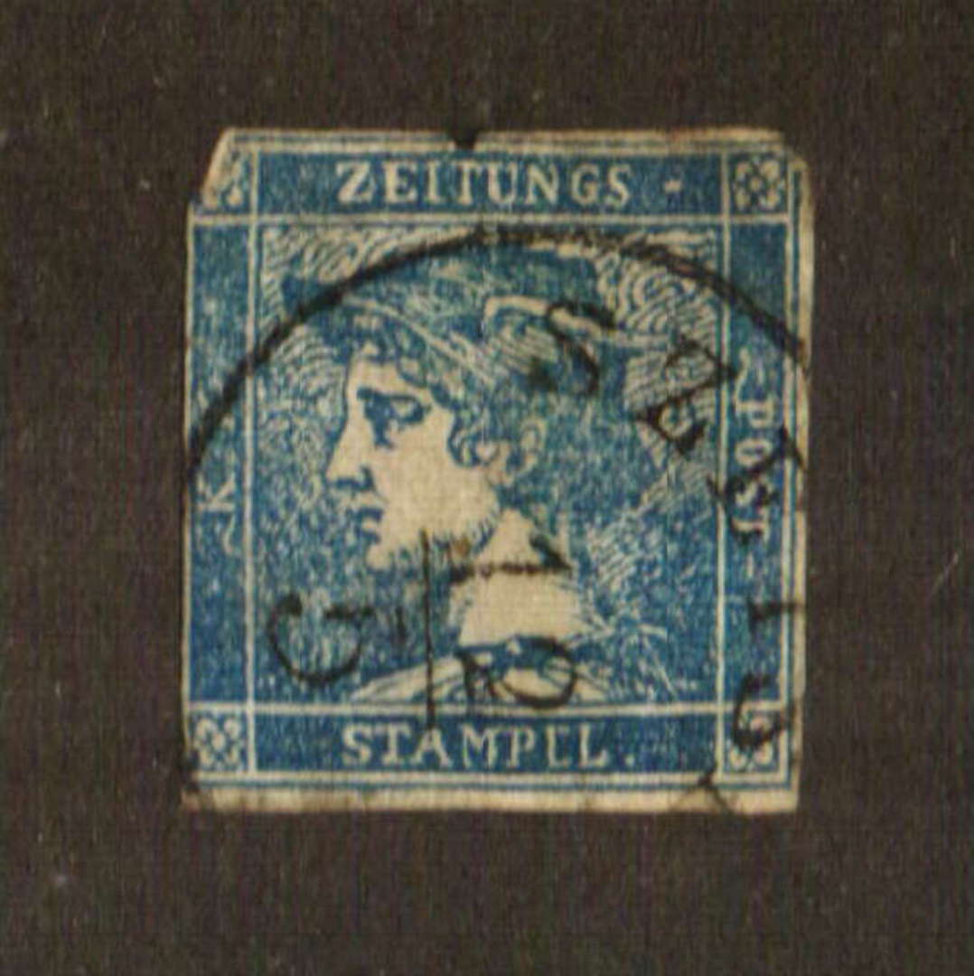 AUSTRIA 1851 Newspaper (0.6k) Blue. Type 2 with well formed G, (refer SG catalogue). Average copy.Two dull corners. - 71534 - Us image 0