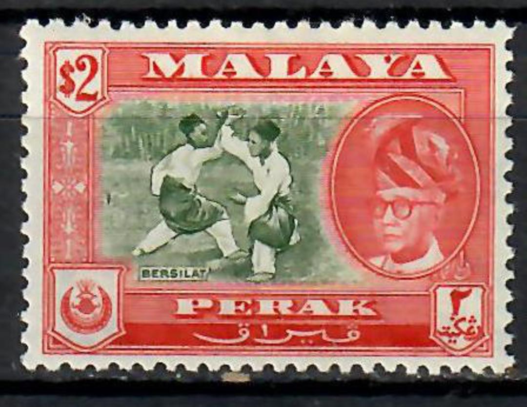 PERAK 1957 Definitive $2 Bronze=Green and Scarlet. Perf 13x12½. - 70945 - UHM image 0