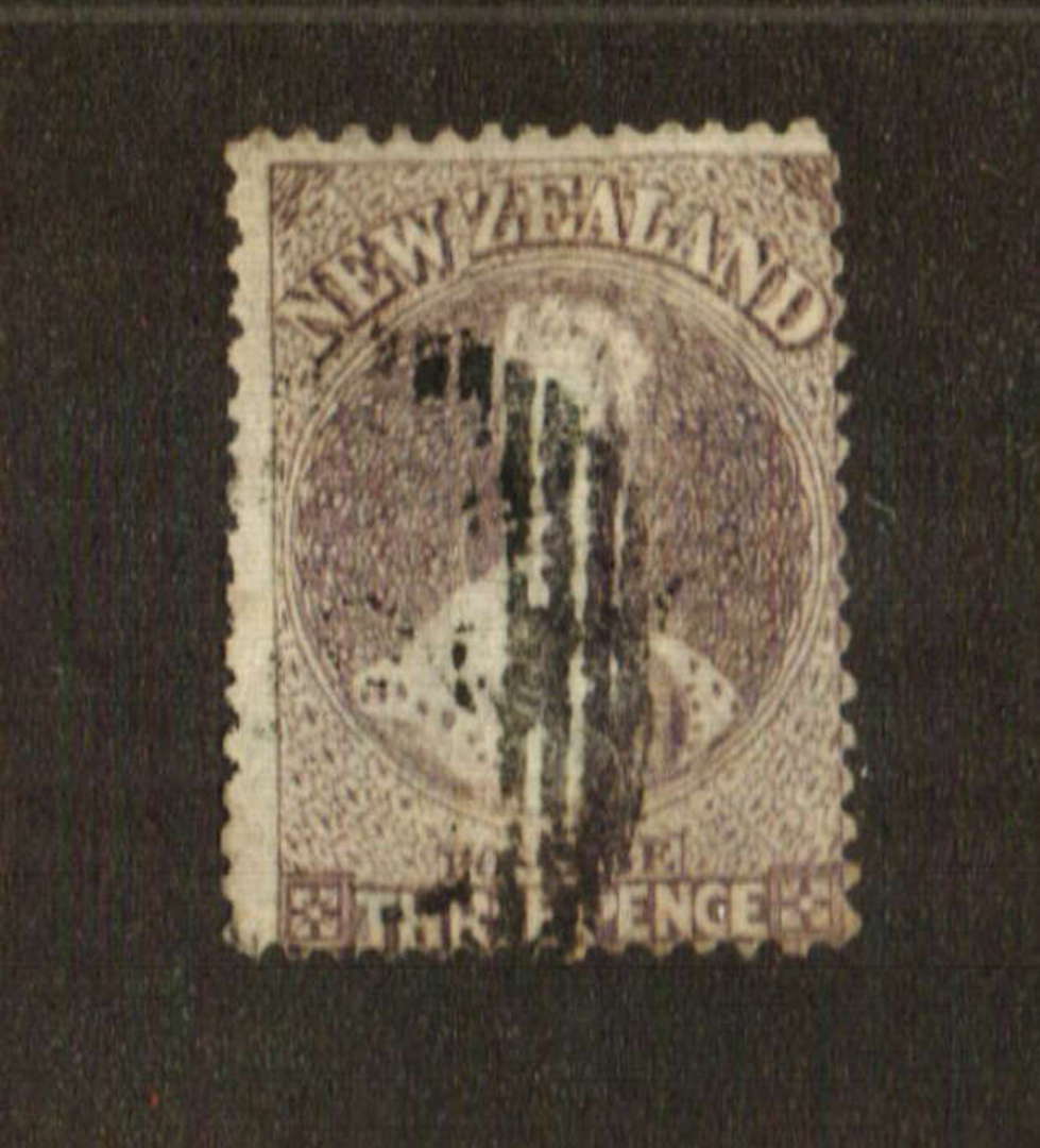 NEW ZEALAND 1862 Full Face Queen 3d Brown-Lilac. Perf 13 at Dunedin. Sound used. Good perfs. Centred south east. SG 74. - 70706 image 0