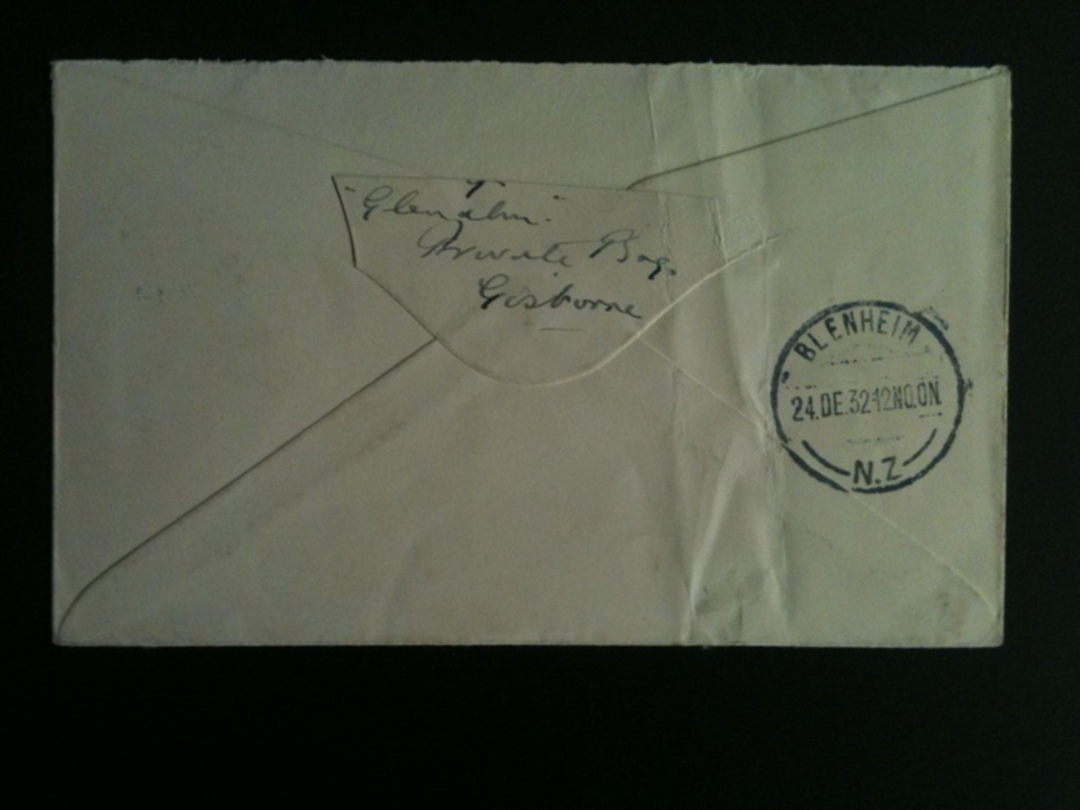 NEW ZEALAND 1932 Special Christmas Mail from Gisborne to Blenheim. - 37918 - PostalHist image 1