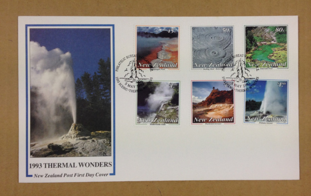 NEW ZEALAND 1993 Thermal Wonders. Set of 6 on first day cover. - 521093 - FDC image 0