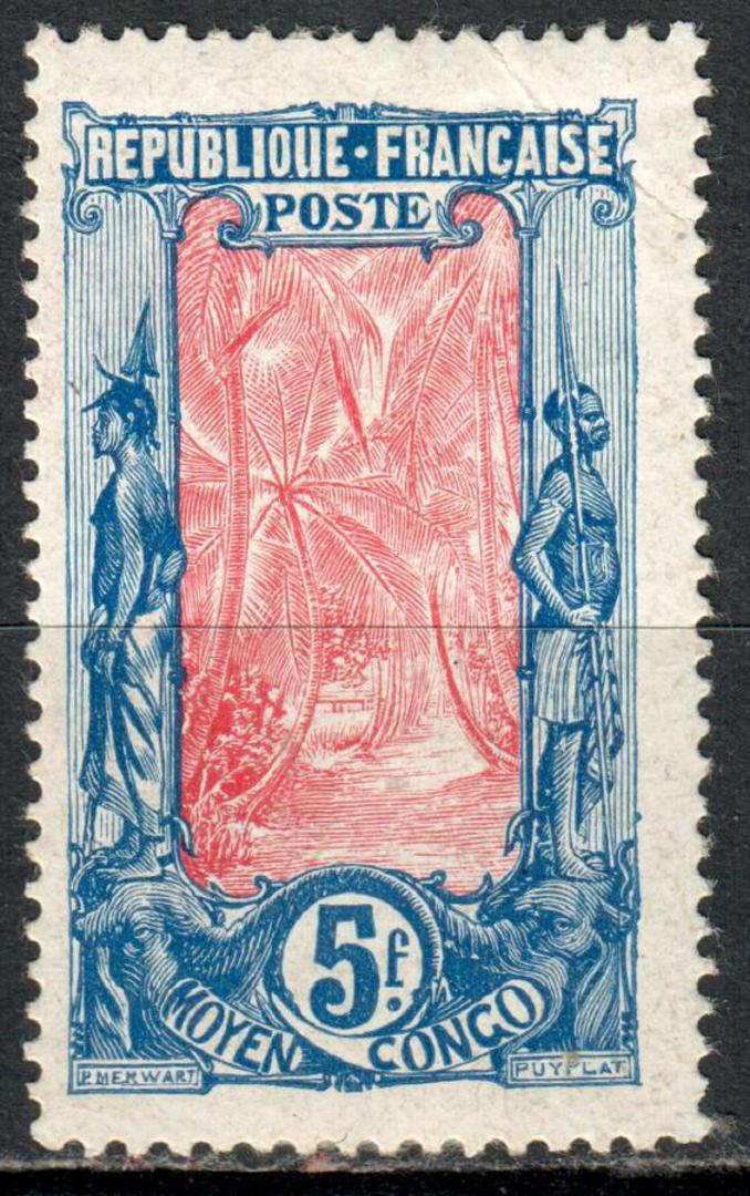 MIDDLE CONGO 1907 Definitive 5fr Blue and Pink. Crease and adhesion. - 8998 - Mint image 0