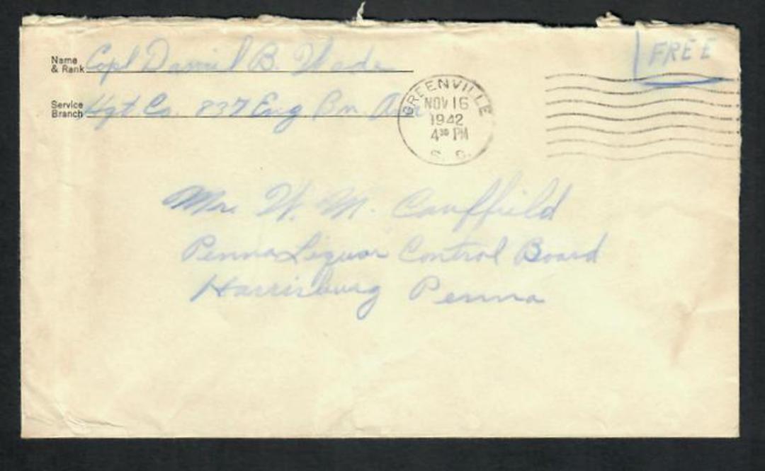 USA 1942 Letter from Serviceman. Freepost. image 0