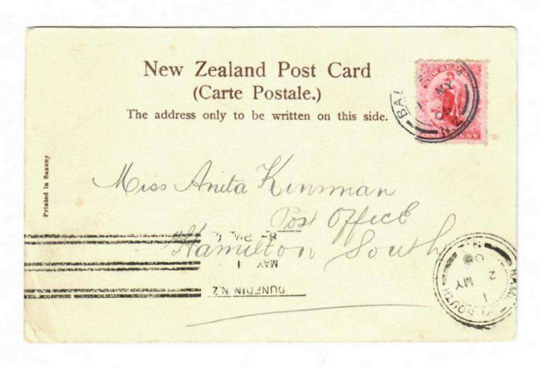 NEW ZEALAND Postmark Dunedin HAMILTON SOUTH. H Class cancel on postcard. Full name strike. - 30081 - Postmark image 0