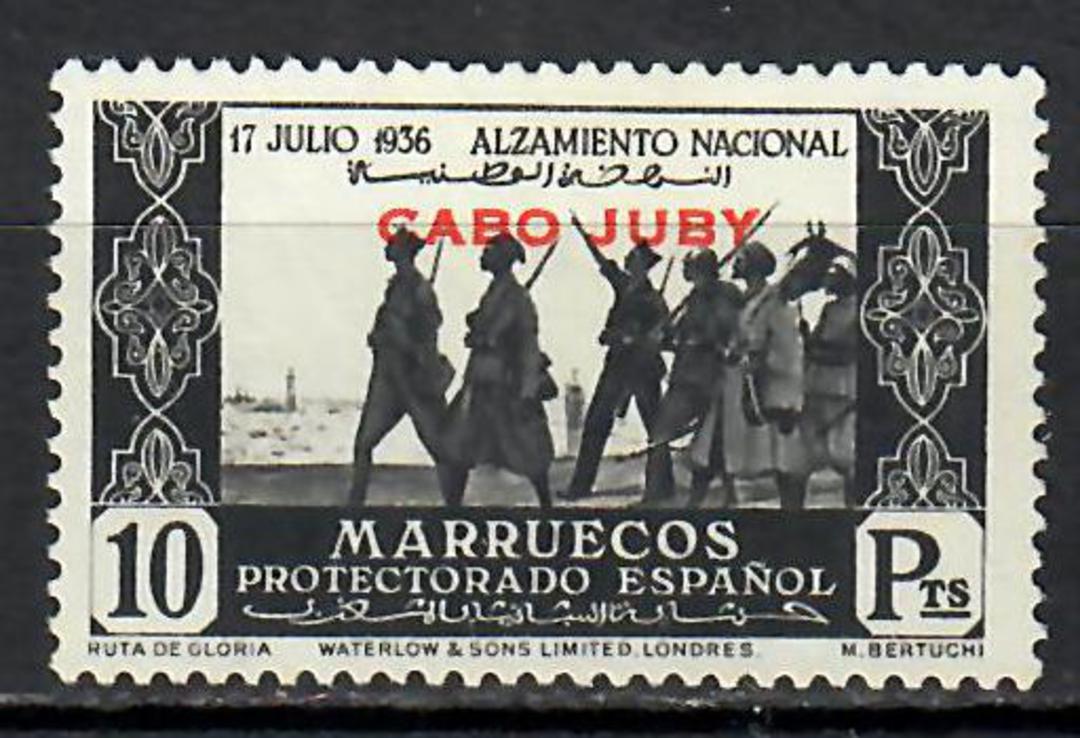 CAPE JUBY 1937 First Anniversary of the Civil War 10 p Black. The top value in the set. - 71005 - MNG image 0