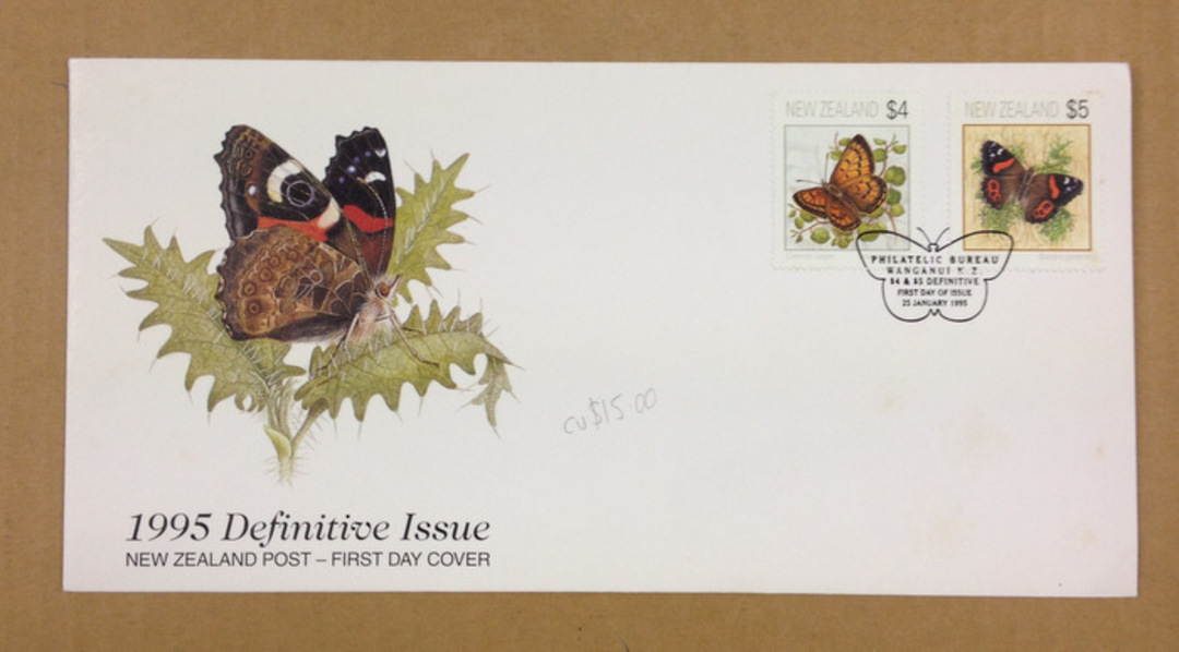 NEW ZEALAND 1995 Butterflies. Set of 2 on first day cover. - 521199 - FDC image 0