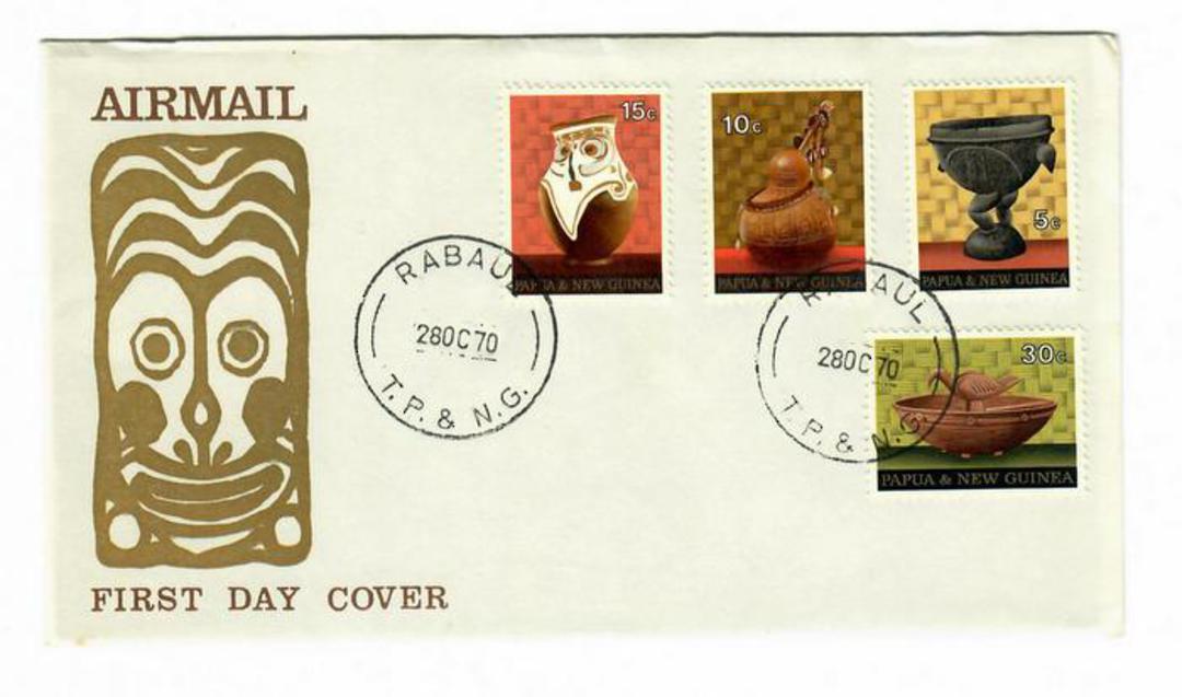 PAPUA NEW GUINEA 1970 Native Artifacts. Set of 4 on first day cover. - 32180 - FDC image 0