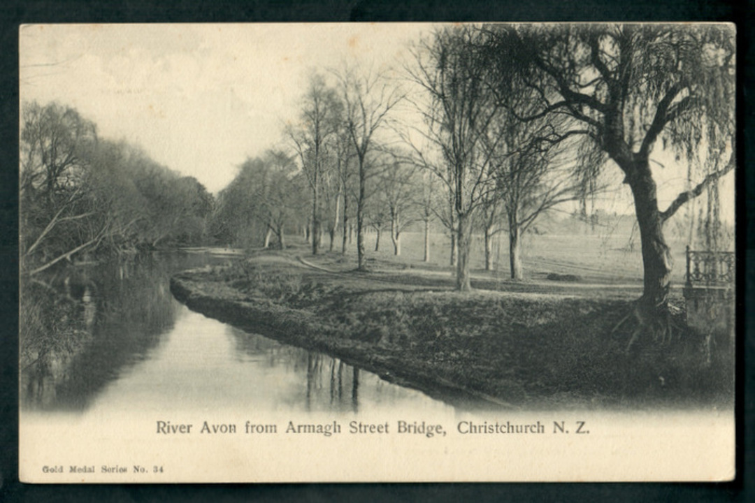 Postcard of Avon River from Armagh Street Bridge Christchurch. - 48425 - Postcard image 0