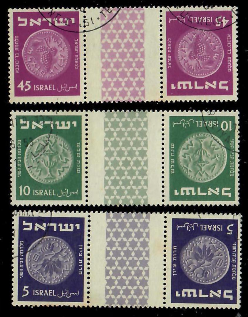 ISRAEL 1950 Jewish Coins. Third series. Set of 3 in gutter tete-beche pairs. - 23500 - FU image 0