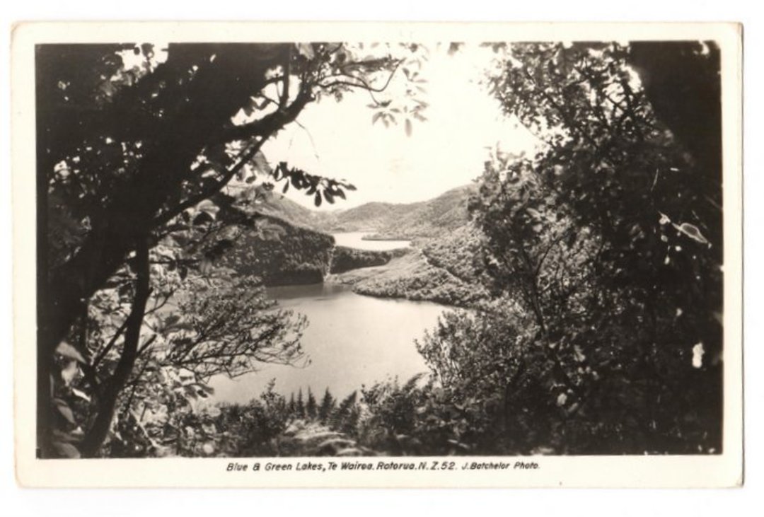 Real Photograph by A B Hurst & Son of The Blue and Green Lakes Te Wairoa Rotorua. - 45914 - Postcard image 0