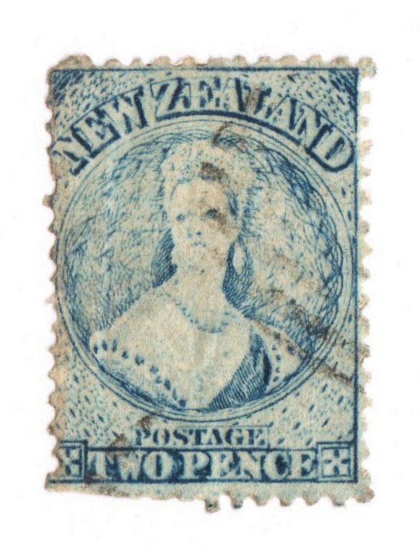NEW ZEALAND 1862 Full Face Queen 2d Blue. Perf 12½. Watermark Large Star. Extensive plate wear (plate1). The wear is nicely visi image 0