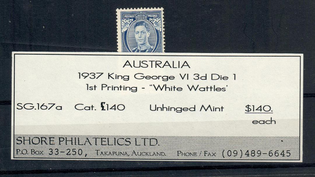 AUSTRALIA 1937 Geo 6th Definitive 3d Die 1 White Wattles. Joined pair. Or as single $140.00 each. - 20901 - UHM image 0