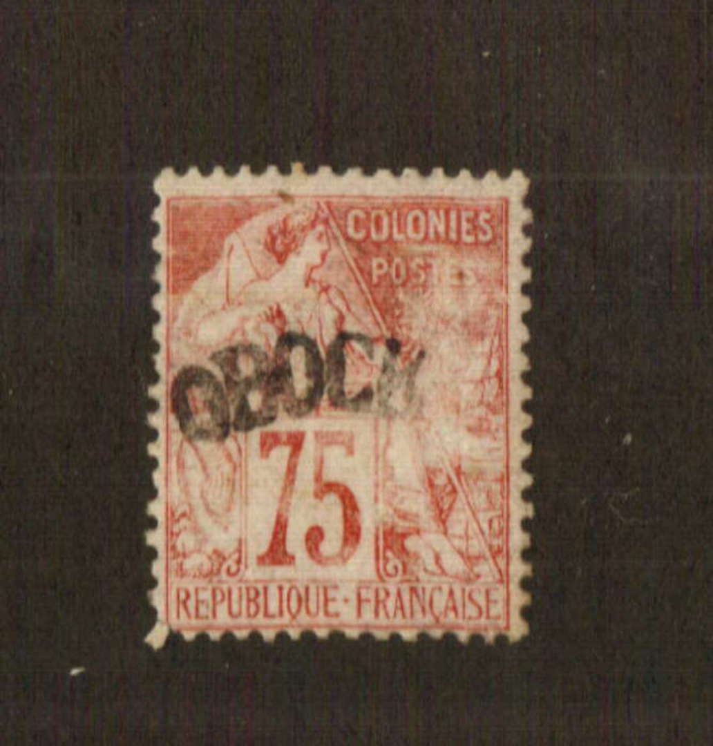 OBOCK 1892 Definitive 75c Carmine on rose. The first surcharge. Somehow the front of the stamp has lost some of its sheen. - 745 image 0