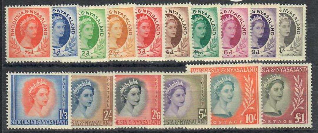 RHODESIA & NYASALAND 1953 Elizabeth 2nd Definitives. Set of 16. - 22441 - Mint image 0