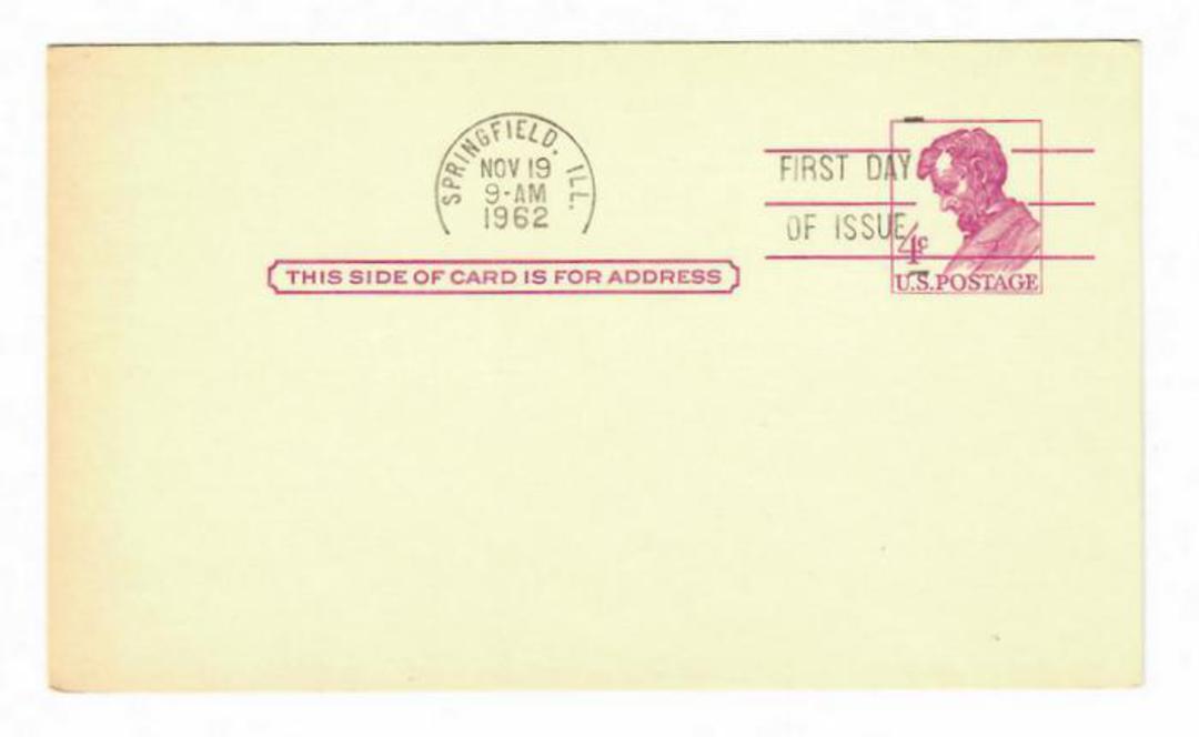 USA 1962 Post Office Postcard Abraham Lincoln 4c with slogan cancel first day. - 31109 - PostalHist image 0