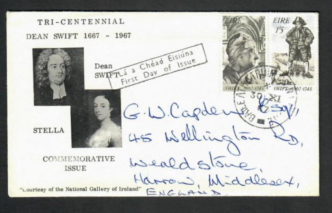 IRELAND 1967 300th Anniversary of the Birth of Jonathon Swift. Set of 2 on first day cover. - 31855 - FDC image 0