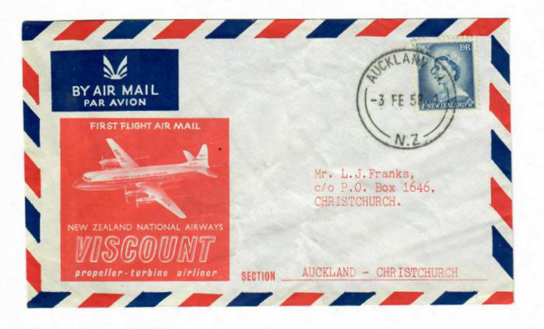 NEW ZEALAND 1958 First Flight Airmail NAC Viscount. Auckland to Christchurch. - 31017 - image 0