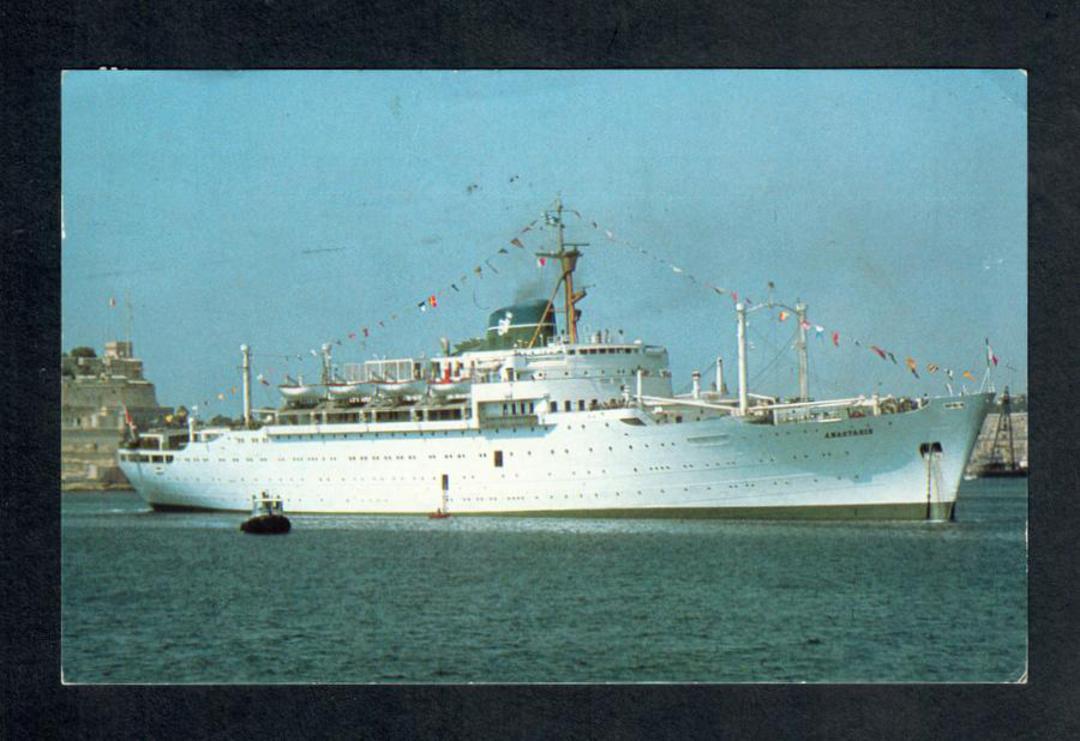 Coloured postcard of MV Anastasis. - 40291 - Postcard image 0