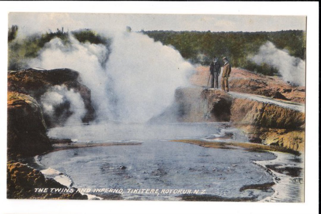 Coloured postcard of The Twins and Infrno Tikitere. - 46153 - Postcard image 0
