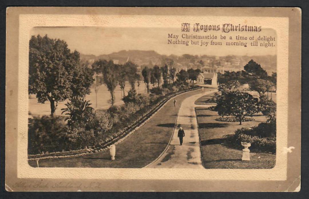 Sepia Postcard of Albert Park. Christmas Greetings. - 45299 - Postcard image 0