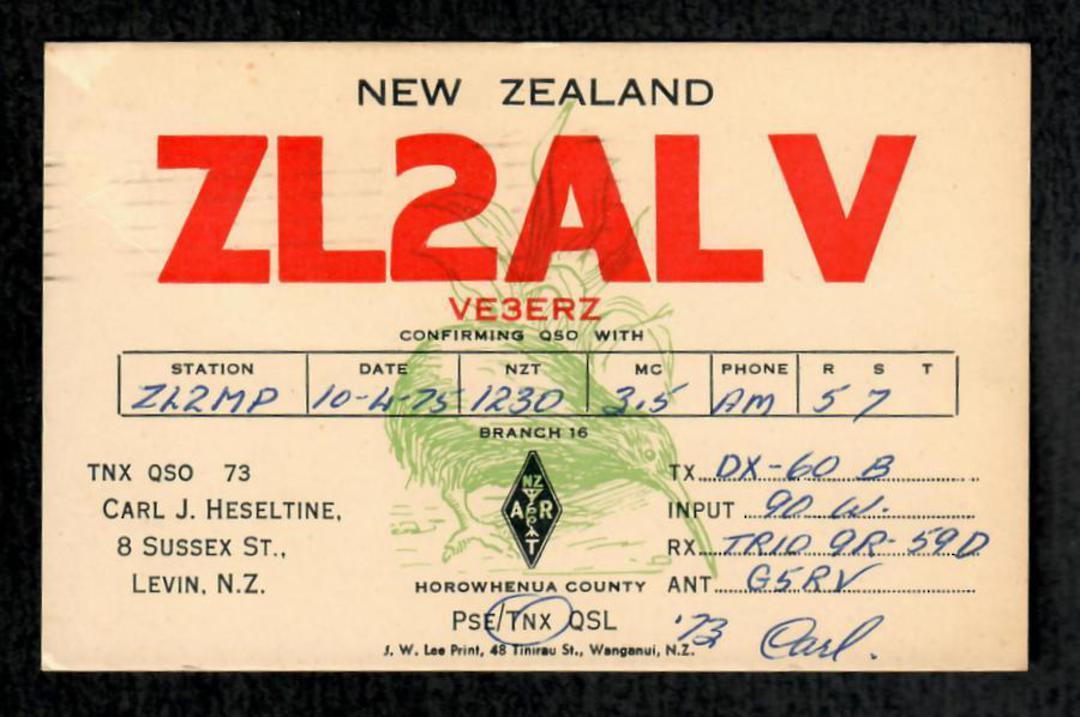 New Zealand ZL2ALV Carl J Heseltine 8 Sussex Street Levin to W G Powell Vogel St Shannon in 1975. - 49765 - Postcard image 0