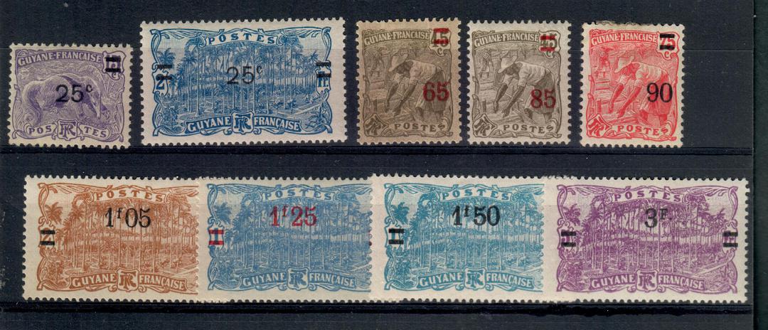 FRENCH GUIANA 1924 Surcharges. Set of 9. - 20969 - Mint image 0