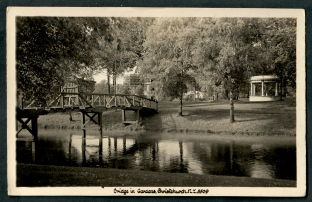 Real Photograph by A B Hurst & Son of Bridge in Gardens. - 48420 - Postcard image 0