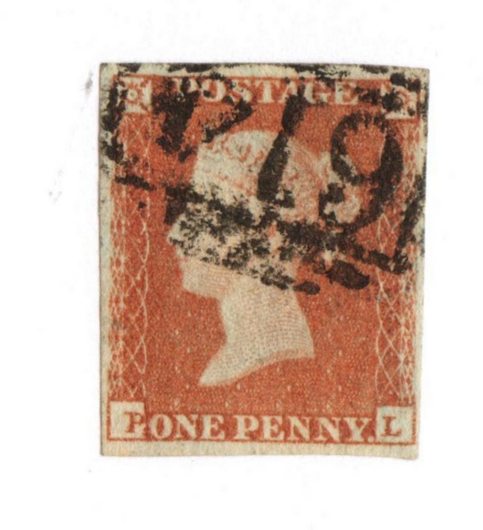 GREAT BRITAIN 1841 1d Lake-Red shade. Imperf 4 margins. Fine used. Obliterator 614. Letters PL. - 70047 - FU image 0