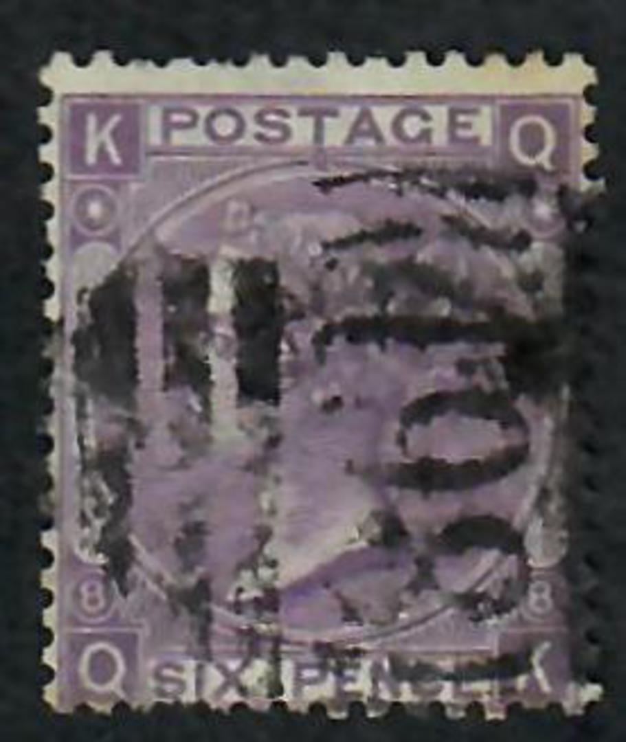 GREAT BRITAIN 1867 6d Dull Violet. Without hyphen. Plate 8. Letters KQQK. Centred south. Quite good perfs. Postmark 498 in oval image 0