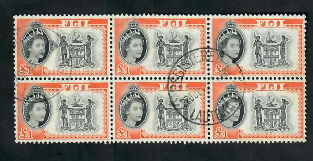 FIJI 1959 Elizabeth 2nd Definitive £1 in block of six. Wmk Mult Script CA. - 20203 - FU image 0