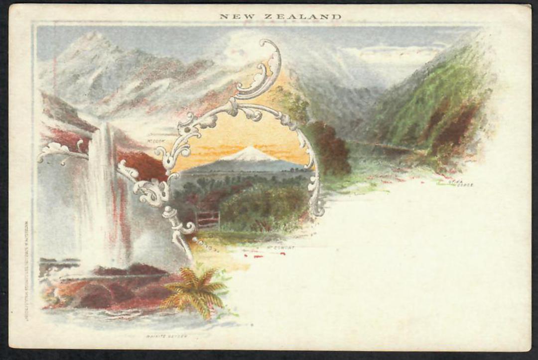 NEW ZEALAND Early Undivided Coloured Postcard. Mt Egmont Otia Gorge Pohutu Geyser Mt Cook. - 49985 - Postcard image 0
