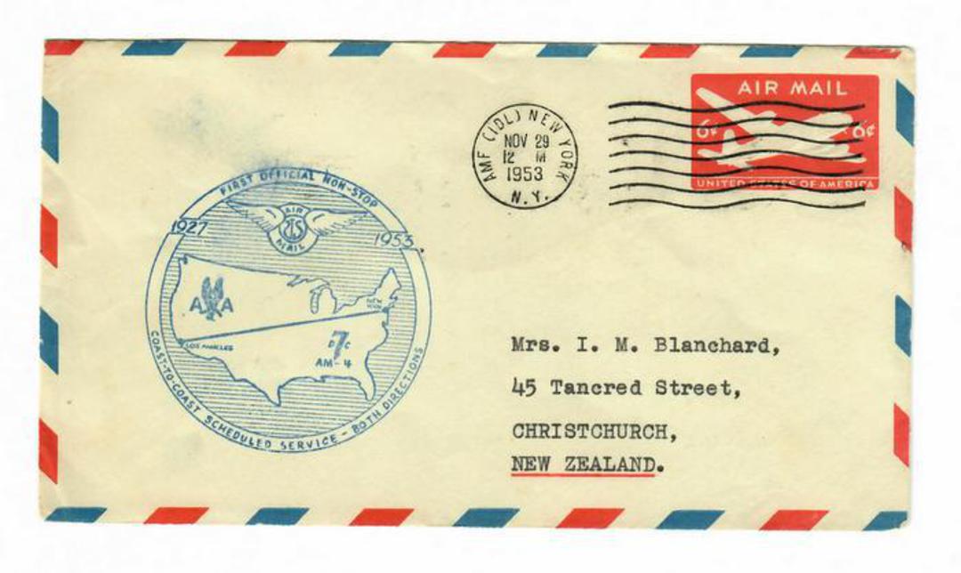 USA 1953 Cover with Cachet for the First Official Non-Stop Coast to Coast Sceduled Service in both directions. Nice Cachet on th image 0