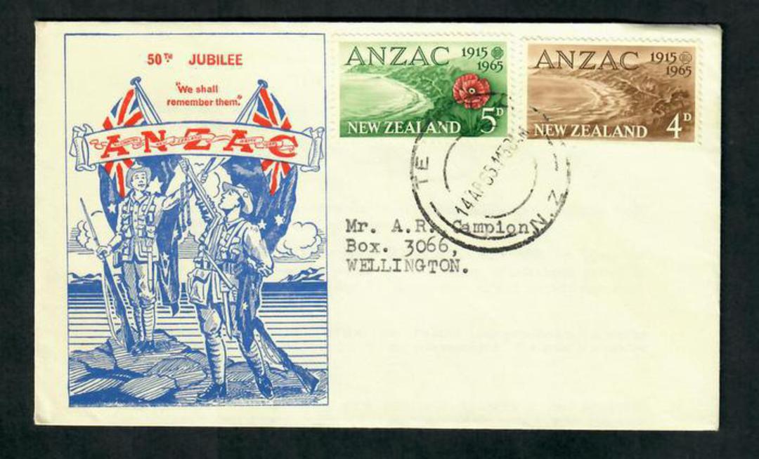 NEW ZEALAND 1965 ANZAC. Set of 2 on illustrated first day cover. - 30780 - PostalHist image 0