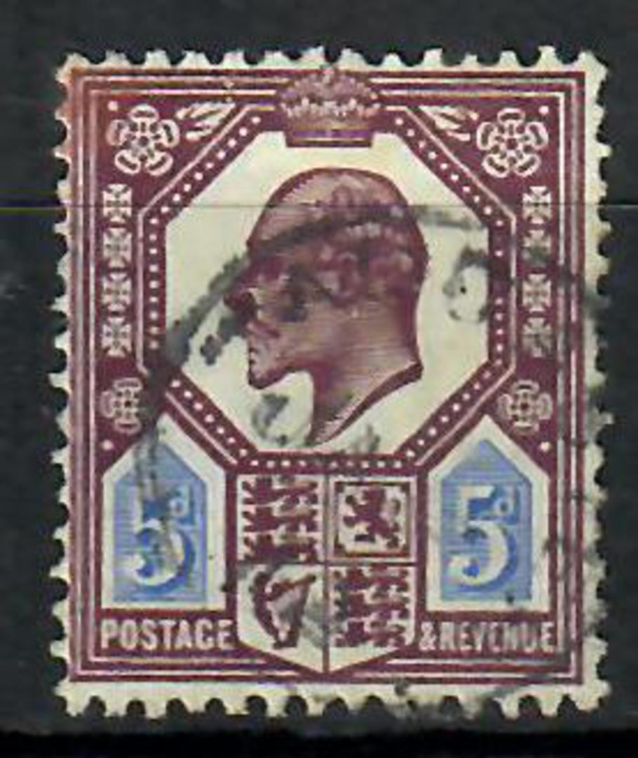 GREAT BRITAIN 1912 Edward 7th 5d Deep dull reddish purple & bright blue. Nice light cds. - 70590 - Used image 0