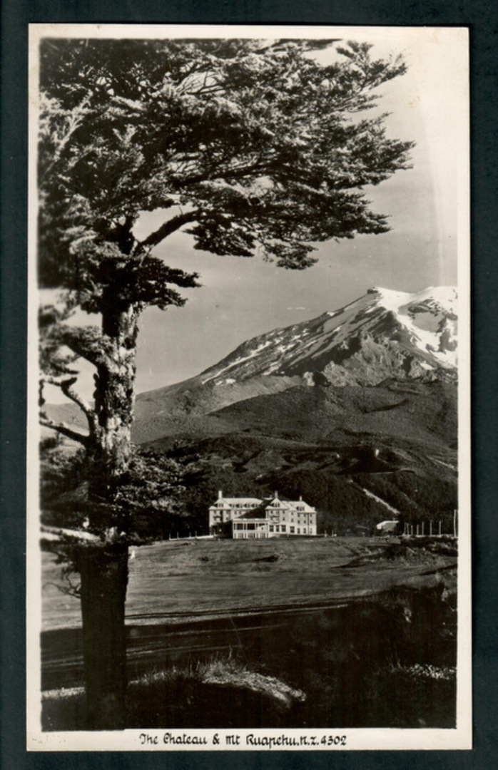 Real Photograph by A B Hurst & Son of The Chateau and Mt Ruapehu. - 46825 - Postcard image 0