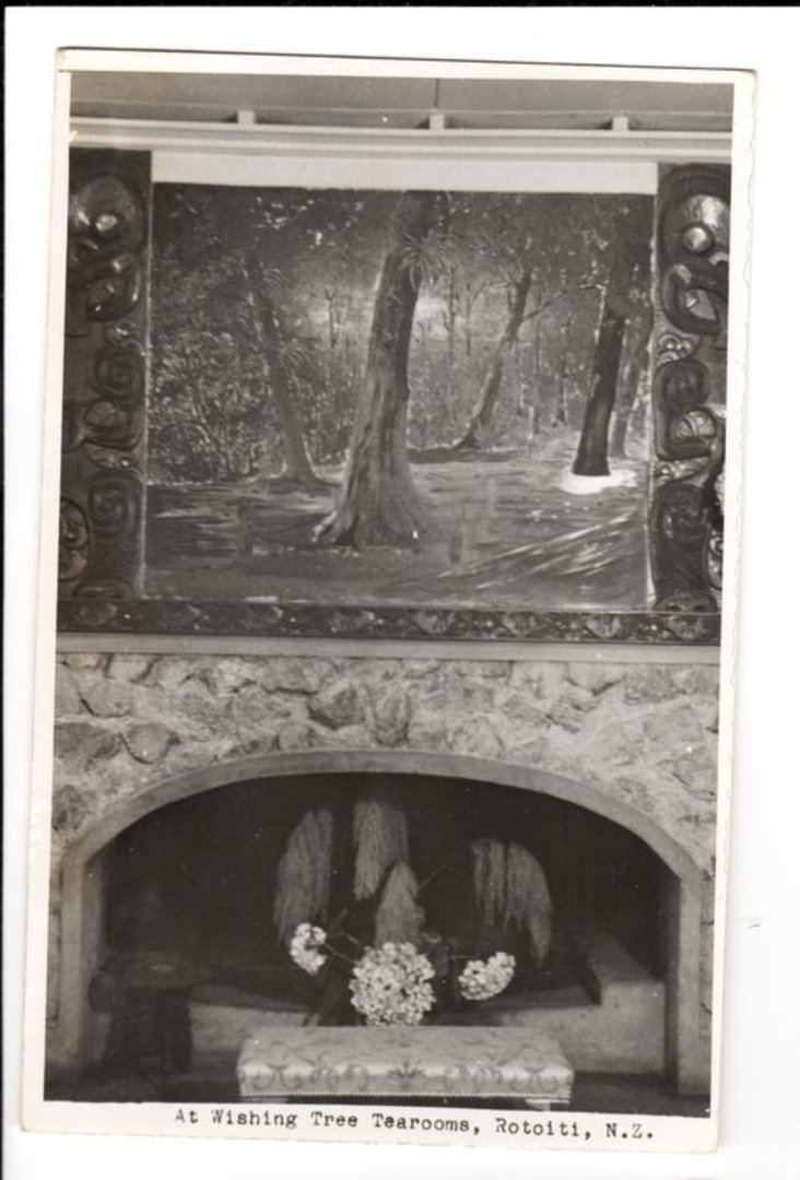 Real Photograph by N S Seaward. Interior dispaly at the Wishing Tree Tearooms Rotoiti. - 45937 - Postcard image 0