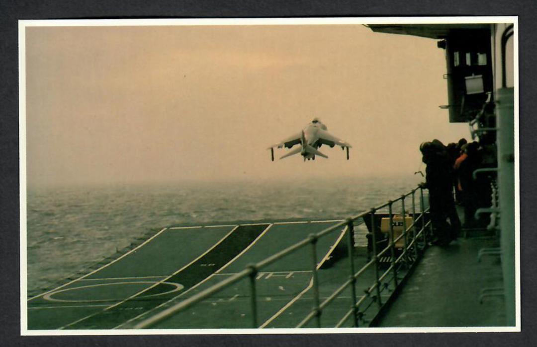 War in the South Atlantic. Coloured postcard. A Sea Harrier rises from HMS Invincible's Ski-Jump Lauching Pad. - 44145 - Postcar image 0