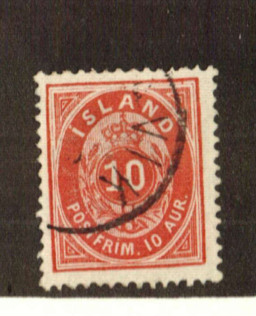 ICELAND 1876 10 aure Carmine. Good perfs. Perf 14x 13.5. Nice stamp. Scott # 11. - 71432 - VFU image 0