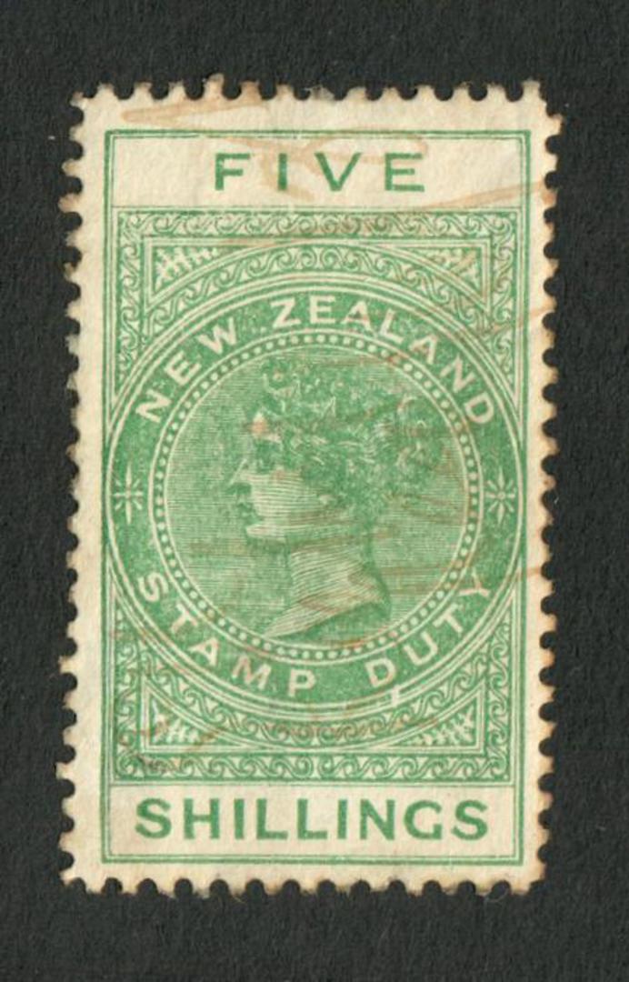 NEW ZEALAND 1895 Postal Fiscal 5/- Green in mint condition with some original gum. Perf 11. - 71607 - Mint image 0