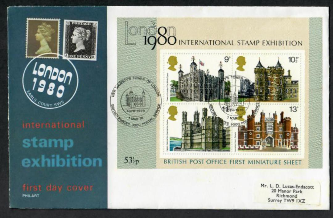 GREAT BRITAIN 1978 London '80 International Stamp Exhibition. Historic Buildings. Miniature sheet on first day cover. - 530332 - image 0