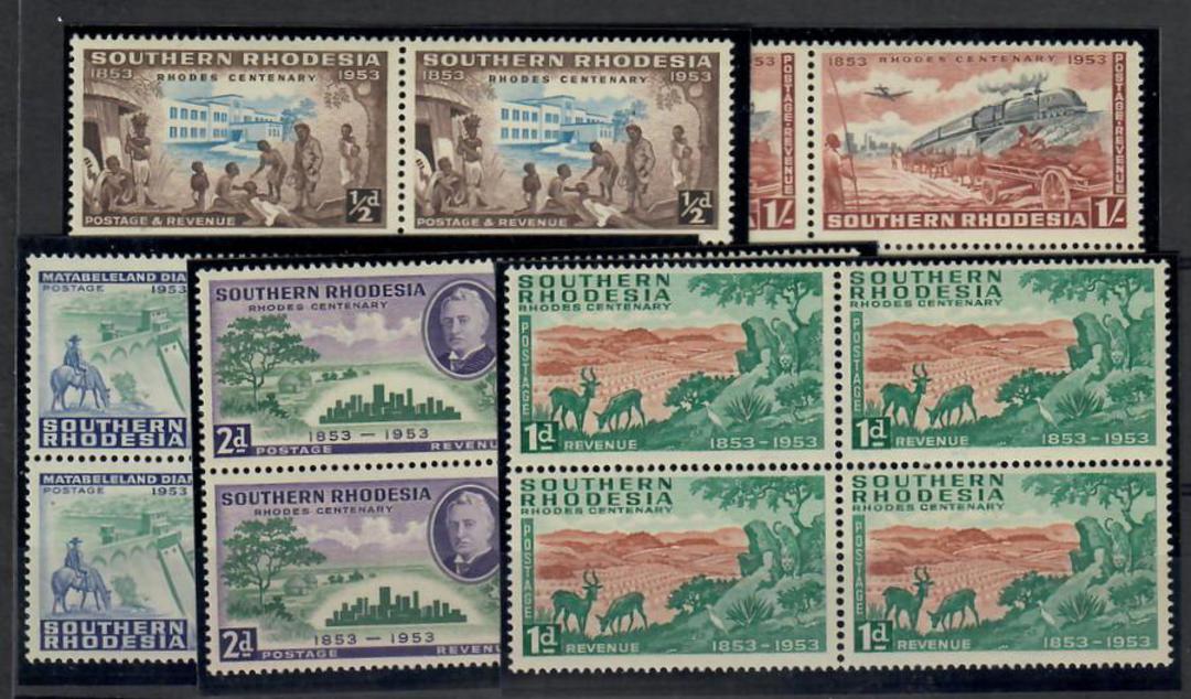 SOUTHERN RHODESIA 1953 Centenary of the Birth of Cecil Rhodes. Set of 5 in blocks of 4. - 22438 - UHM image 0