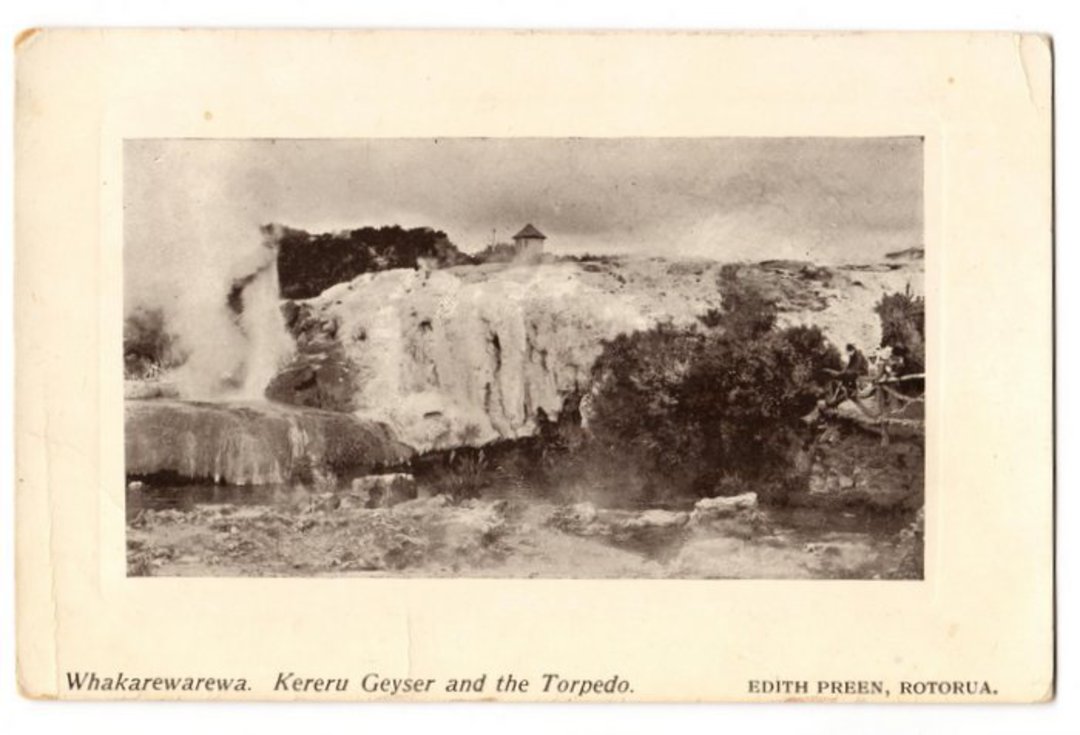 Real Photograph by Edith Preen of Kereru Geyser and the Torpedo Whakarewarewa. - 46054 - Postcard image 0