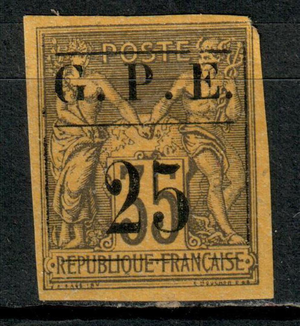 GUADELOUPE 1884 Definitive Surcharge on Type H of French Colonies (General Issues) 25c Black on orange. Four margins except that image 0