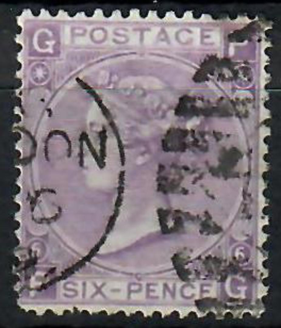 GREAT BRITAIN 1867 6d Purple. With Hyphen. Plate 6. Letters GFFG. A few nibbled perfs at foot. Quite well centred. Postmark  ... image 0