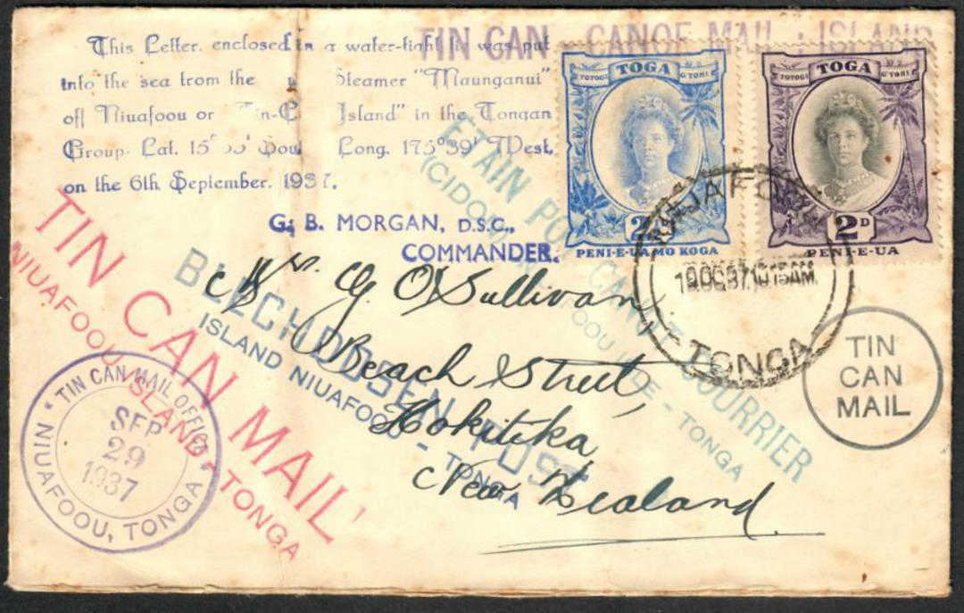 TONGA 1937 Tin Can Mail. Vover with all the markings. - 30521 - PostalHist image 0